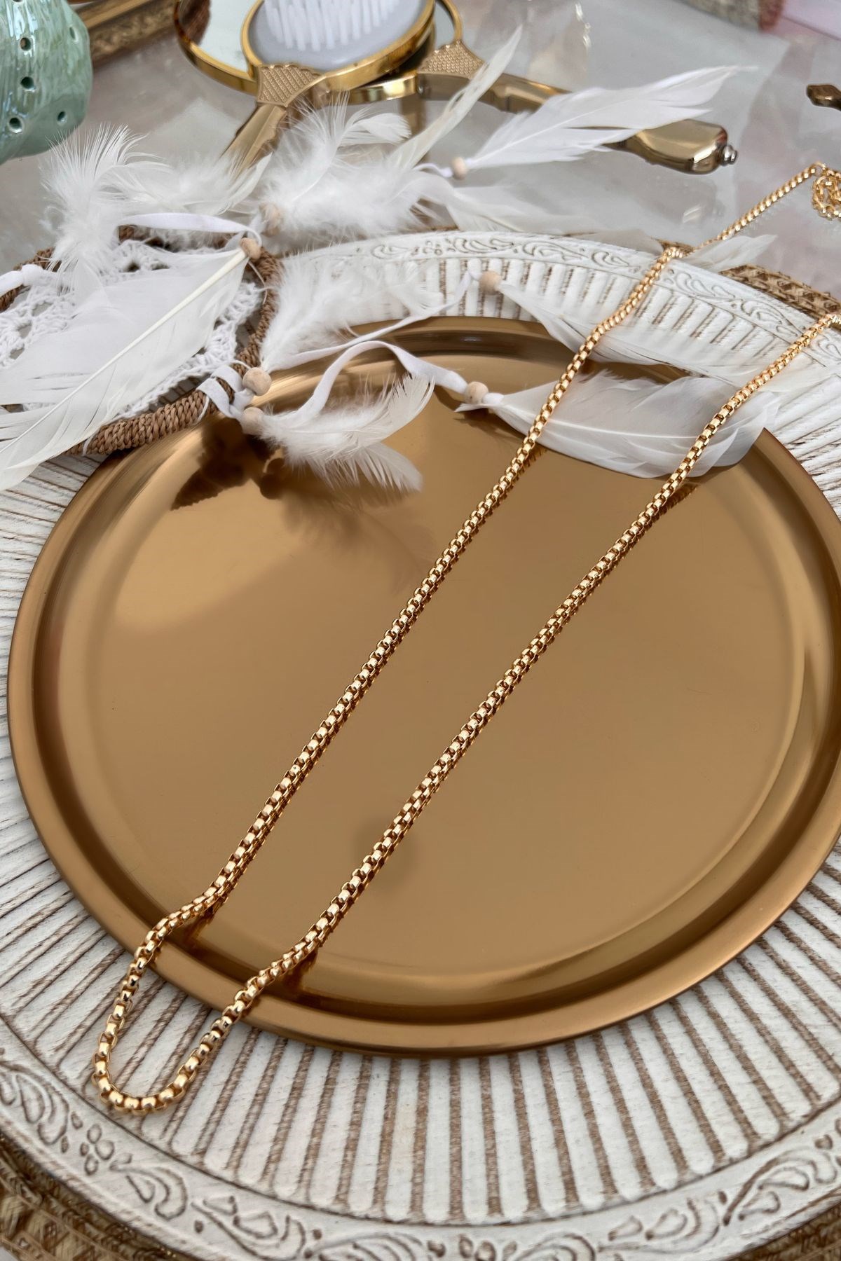 Ezme Sık Zincirli Uzun Kolye Gold