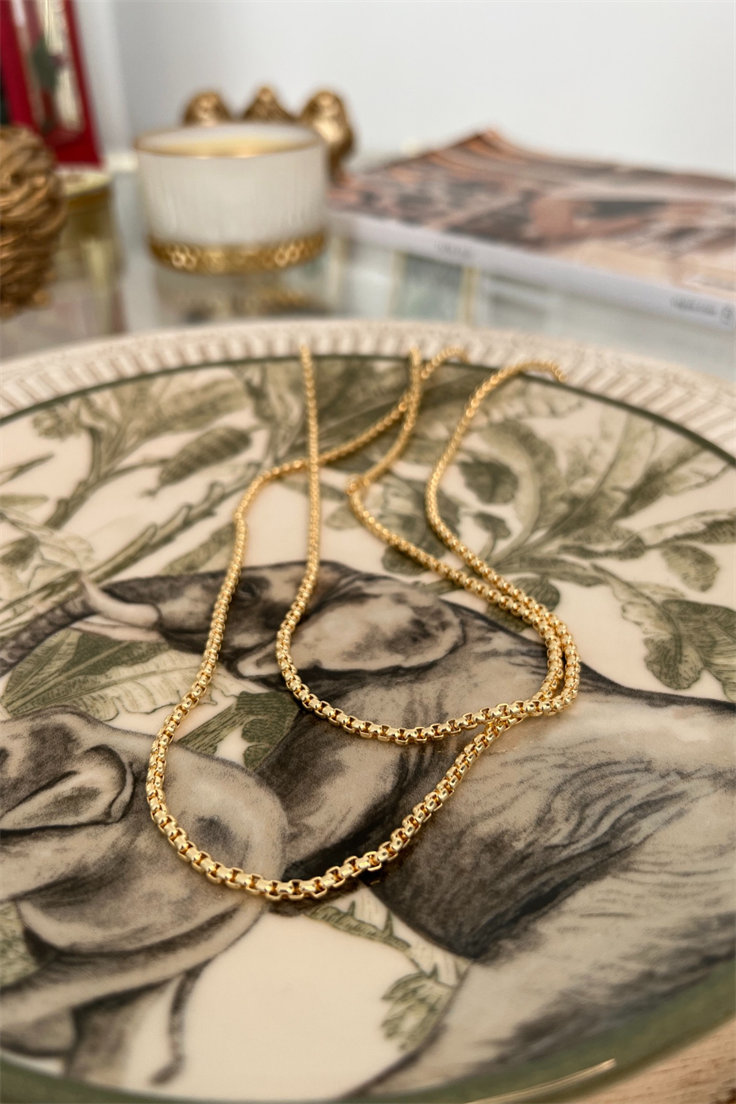 Ezme Sık Zincirli Uzun Kolye Gold