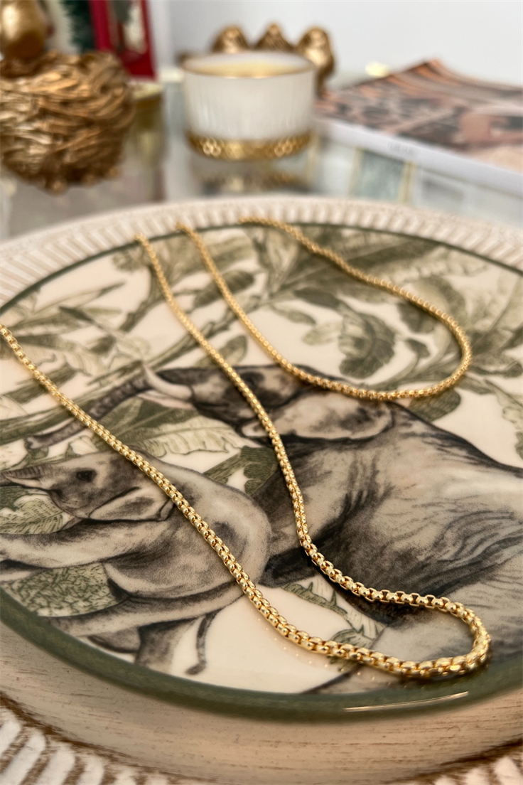 Ezme Sık Zincirli Uzun Kolye Gold