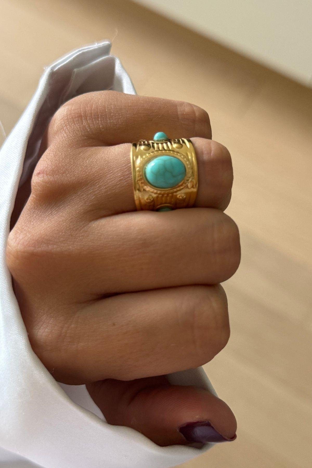 Firuze Taşlı Bohem Yüzük