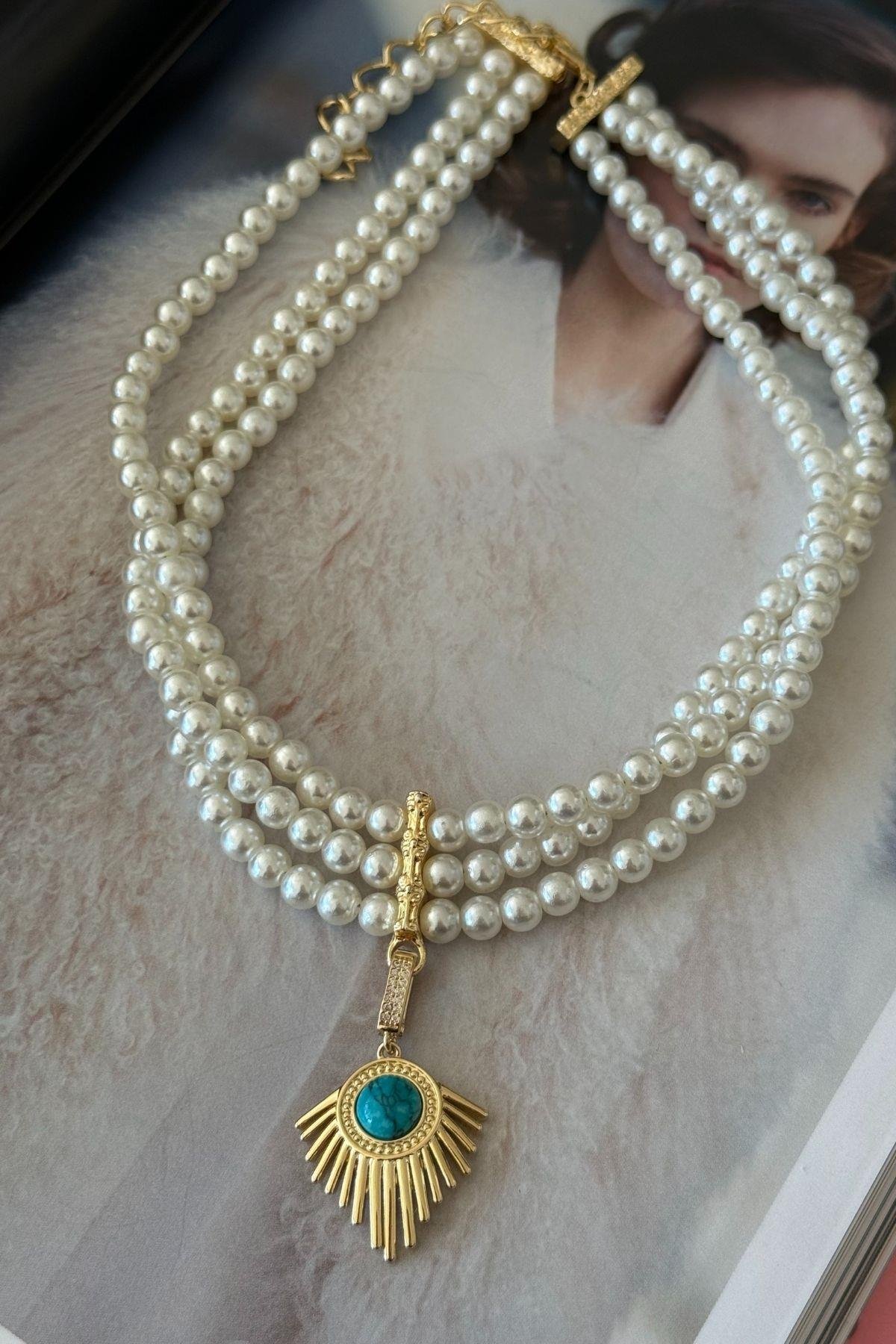 Firuze Taşlı İnci Choker