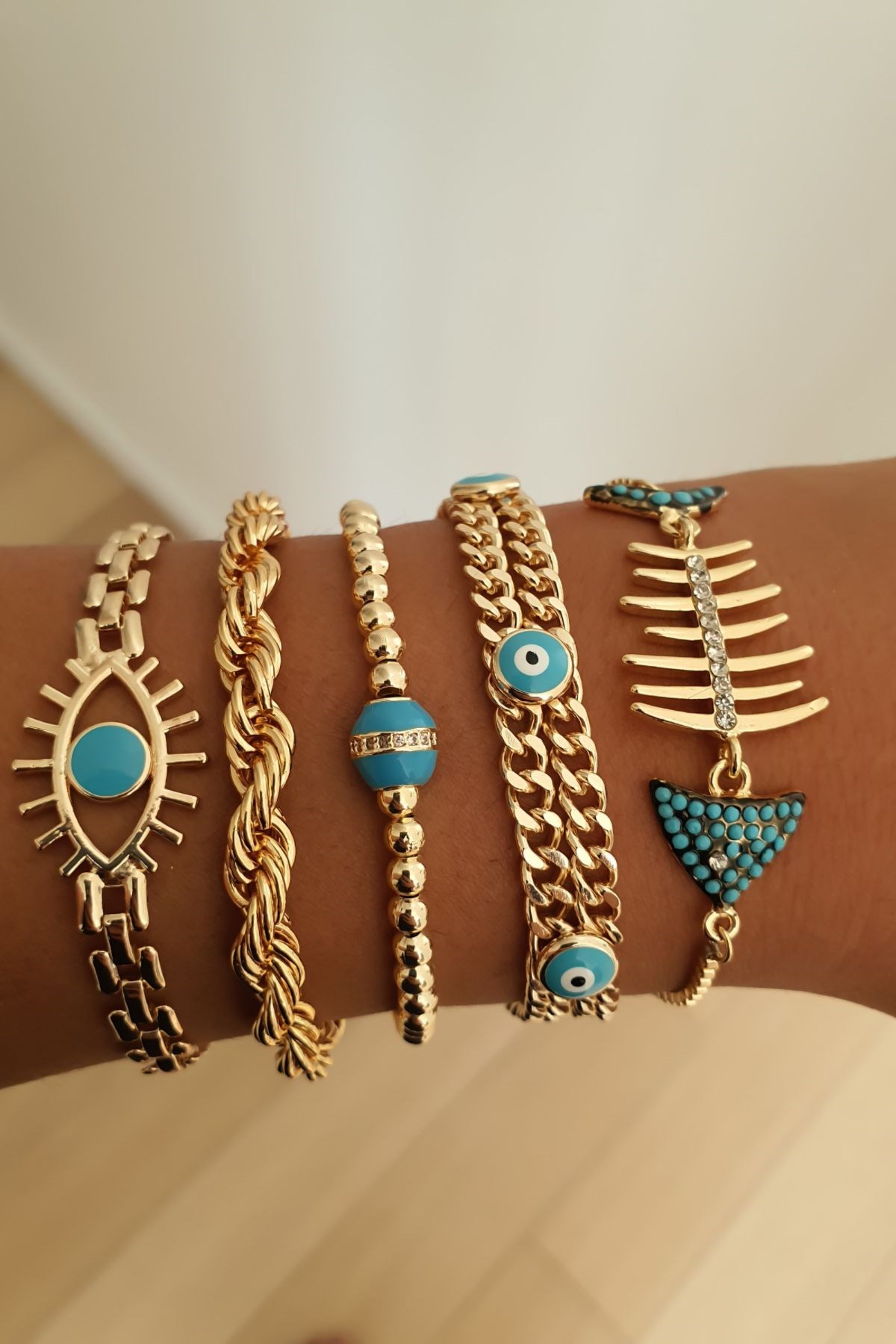 Fish Bileklik Kombin Gold