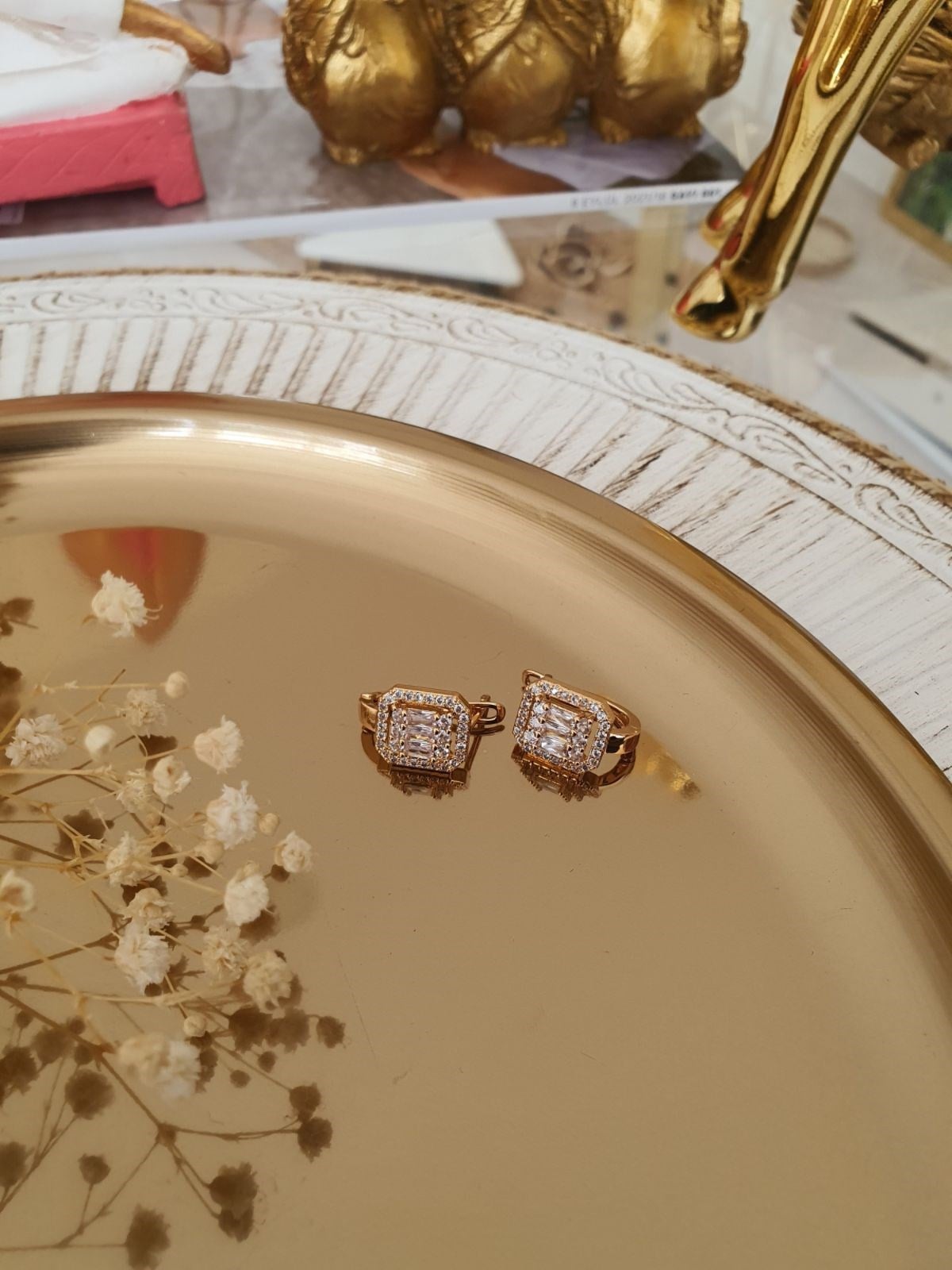 Full Zirkon Taşlı Baget Küpe Gold