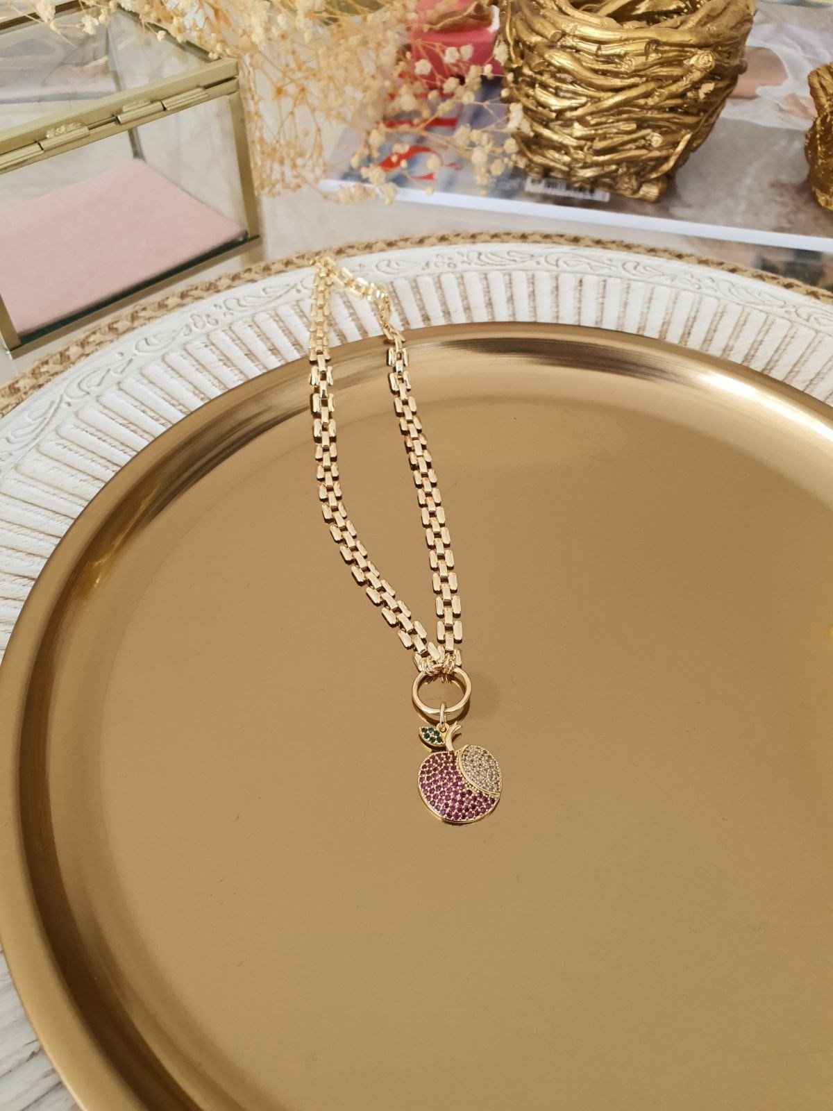 Full Zirkon Taşlı Ezme Model Kolye Gold