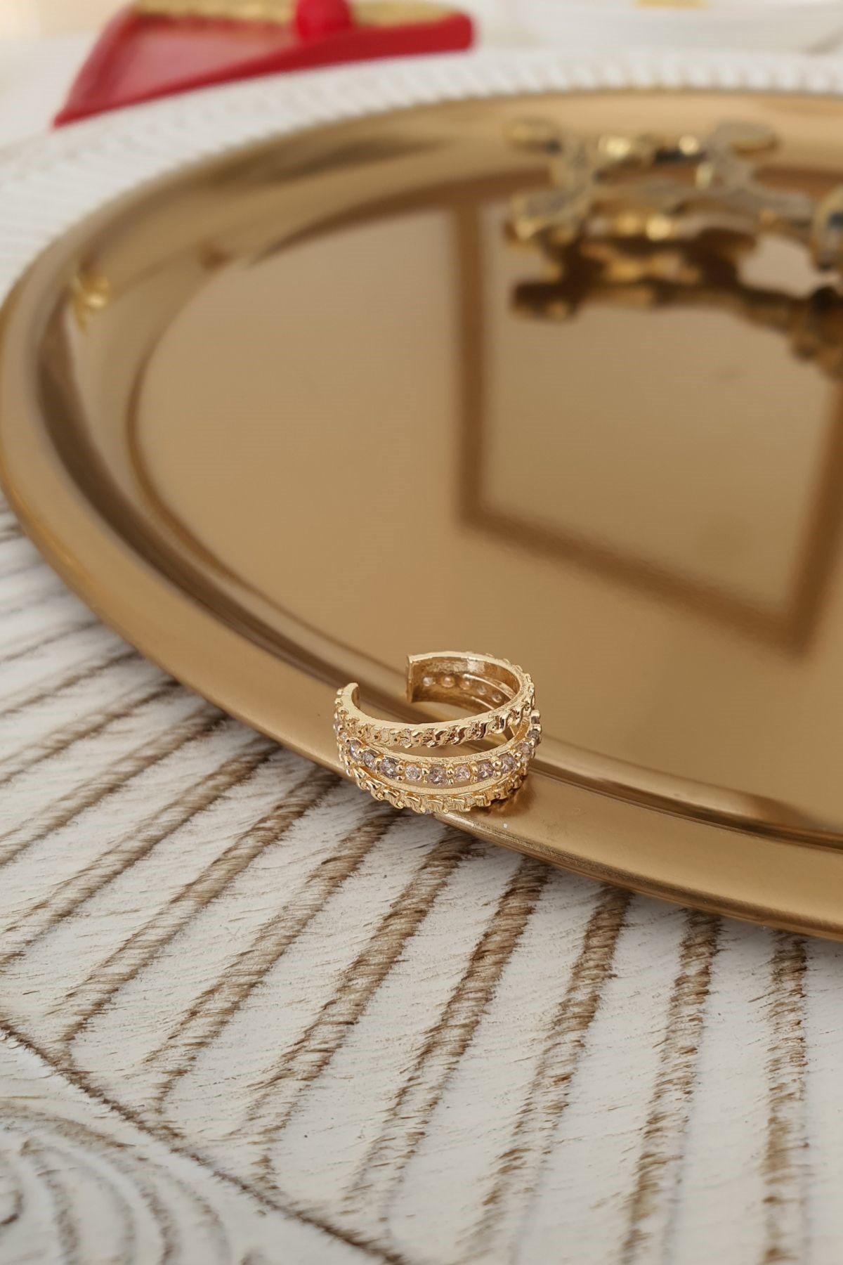 Full Zirkon Taşlı Kıkırdak Küpe Gold,