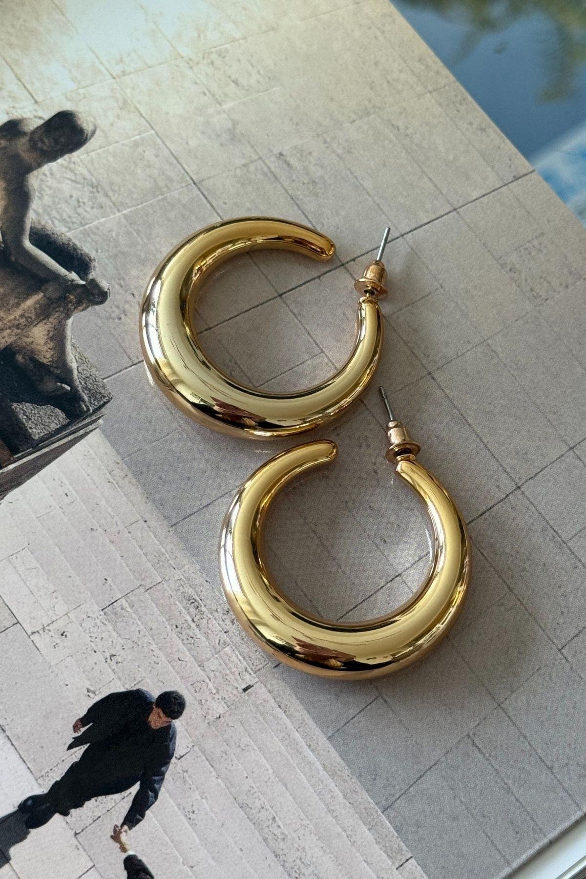 Gold Bombeli Halka Küpe