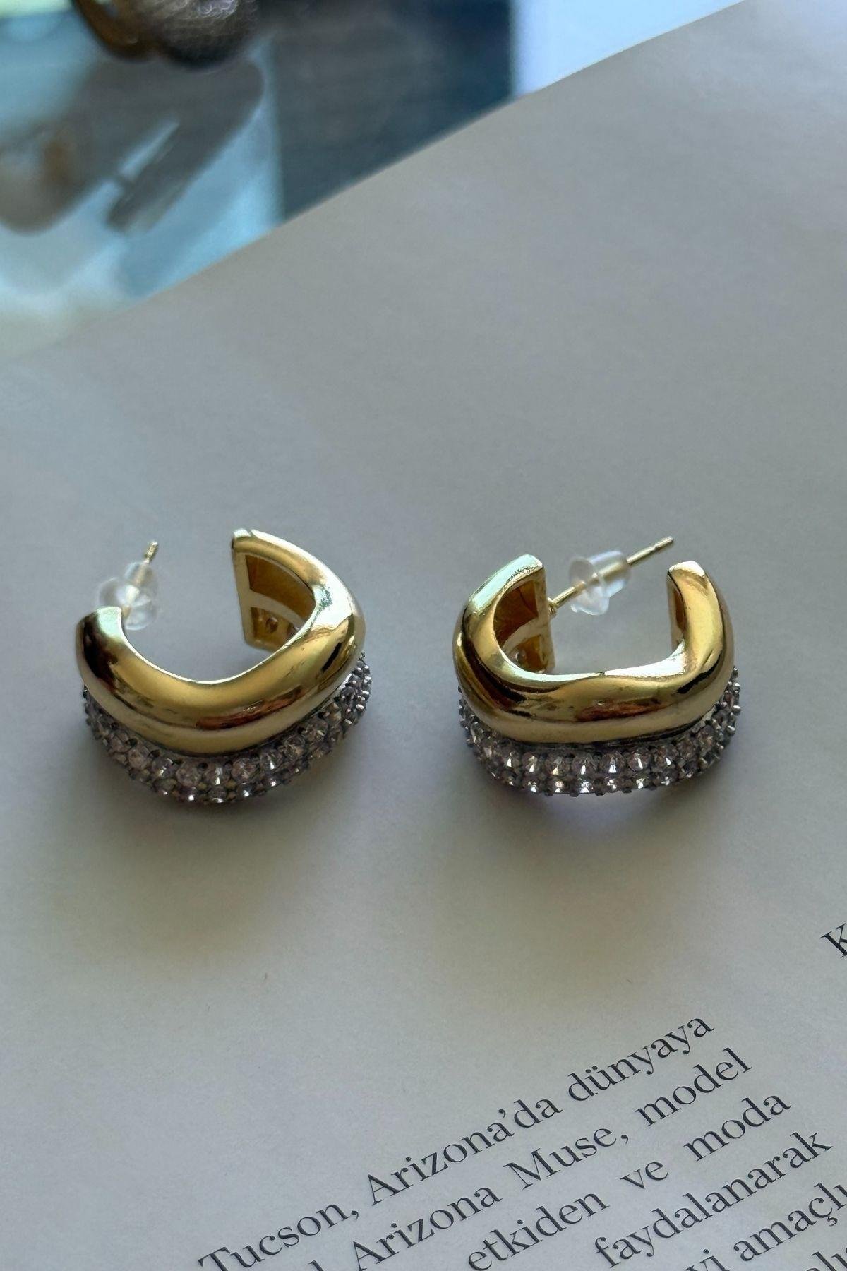 Gold Taşlı Bohem Küpe