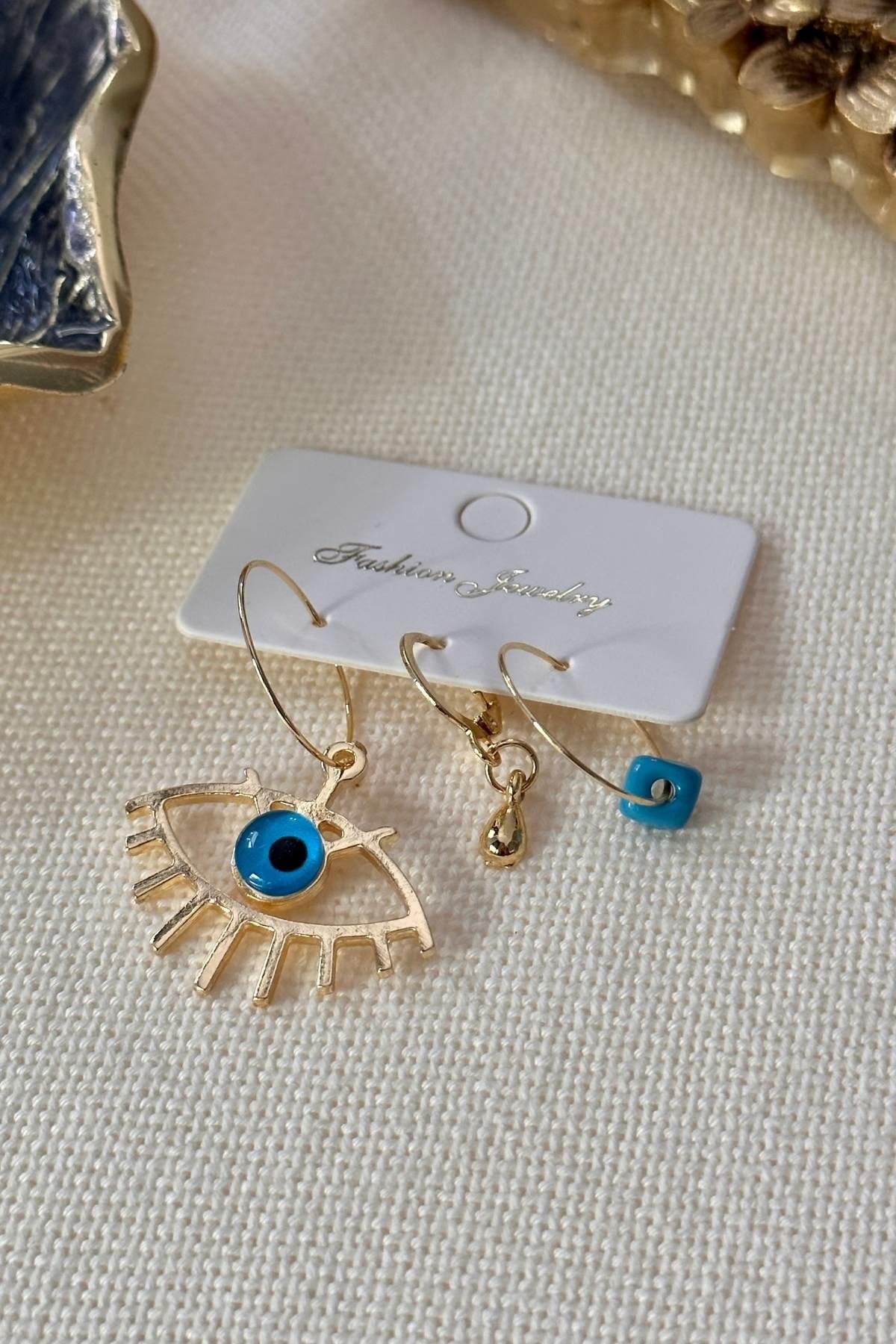 Göz, Damla ve Boncuklu Set Küpe