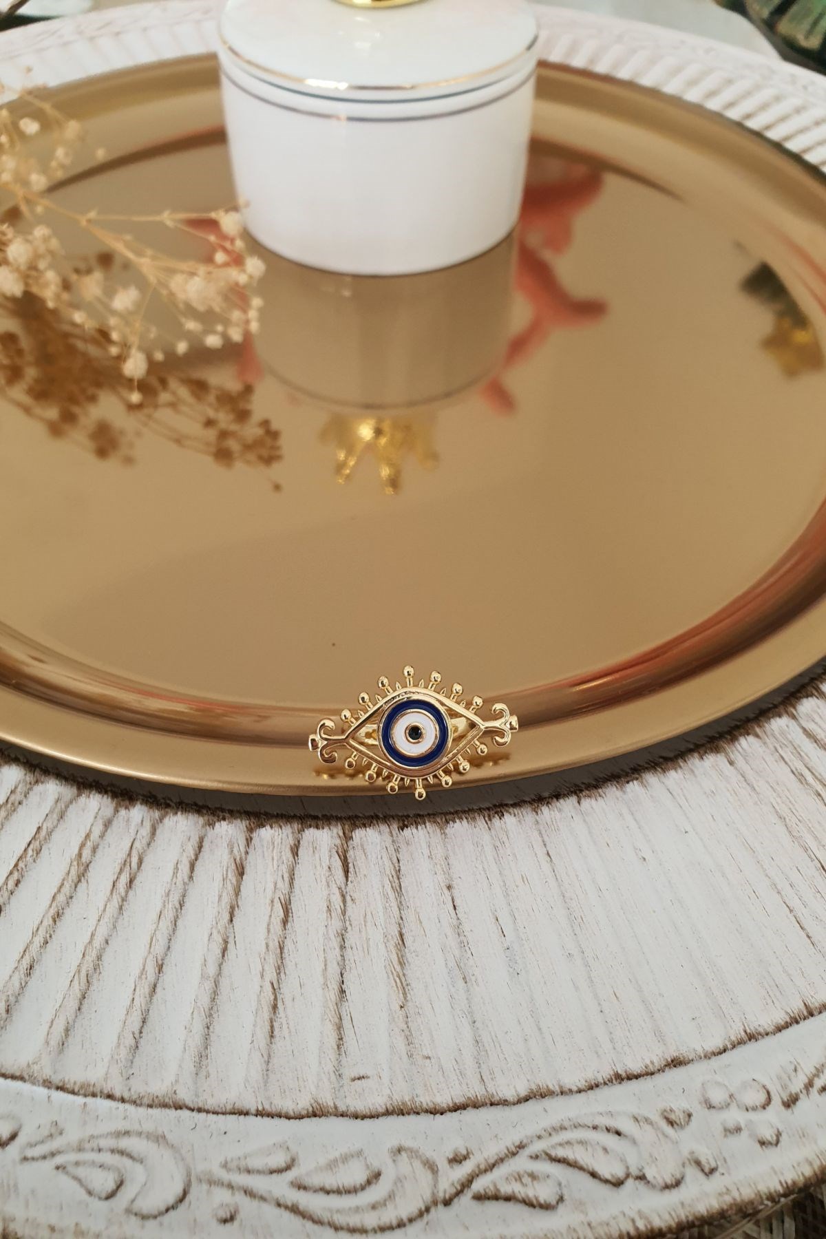 Göz Model Lacivert Taşlı Yüzük Gold