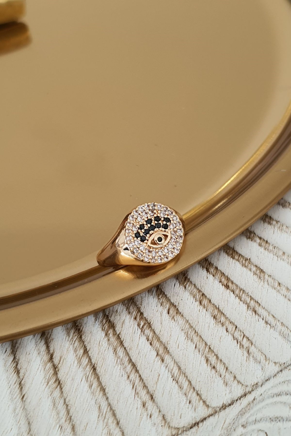 Göz Model Zirkon Taşlı Yüzük Gold