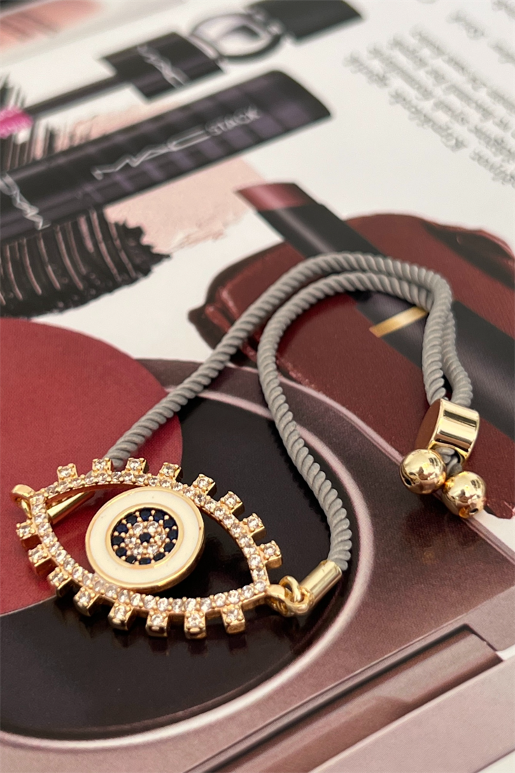 Gri İpli Göz Kirpik Model Bileklik Gold