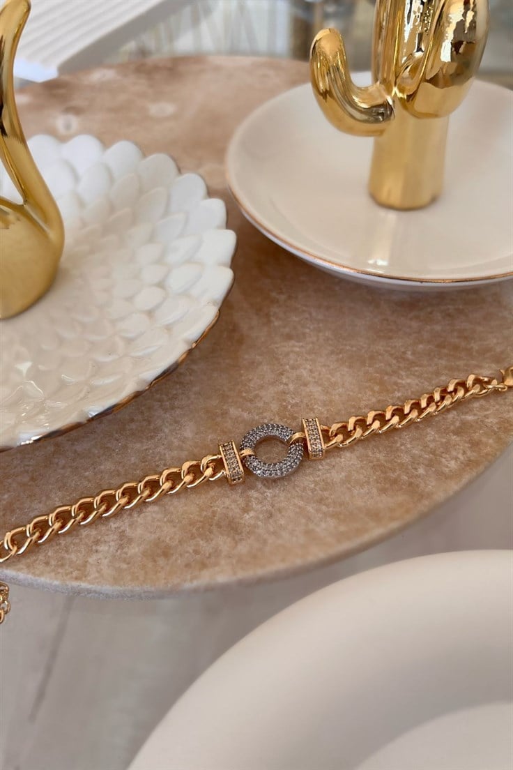 Gri Zirkon Taşlı Vip Model Daire Künye Gold