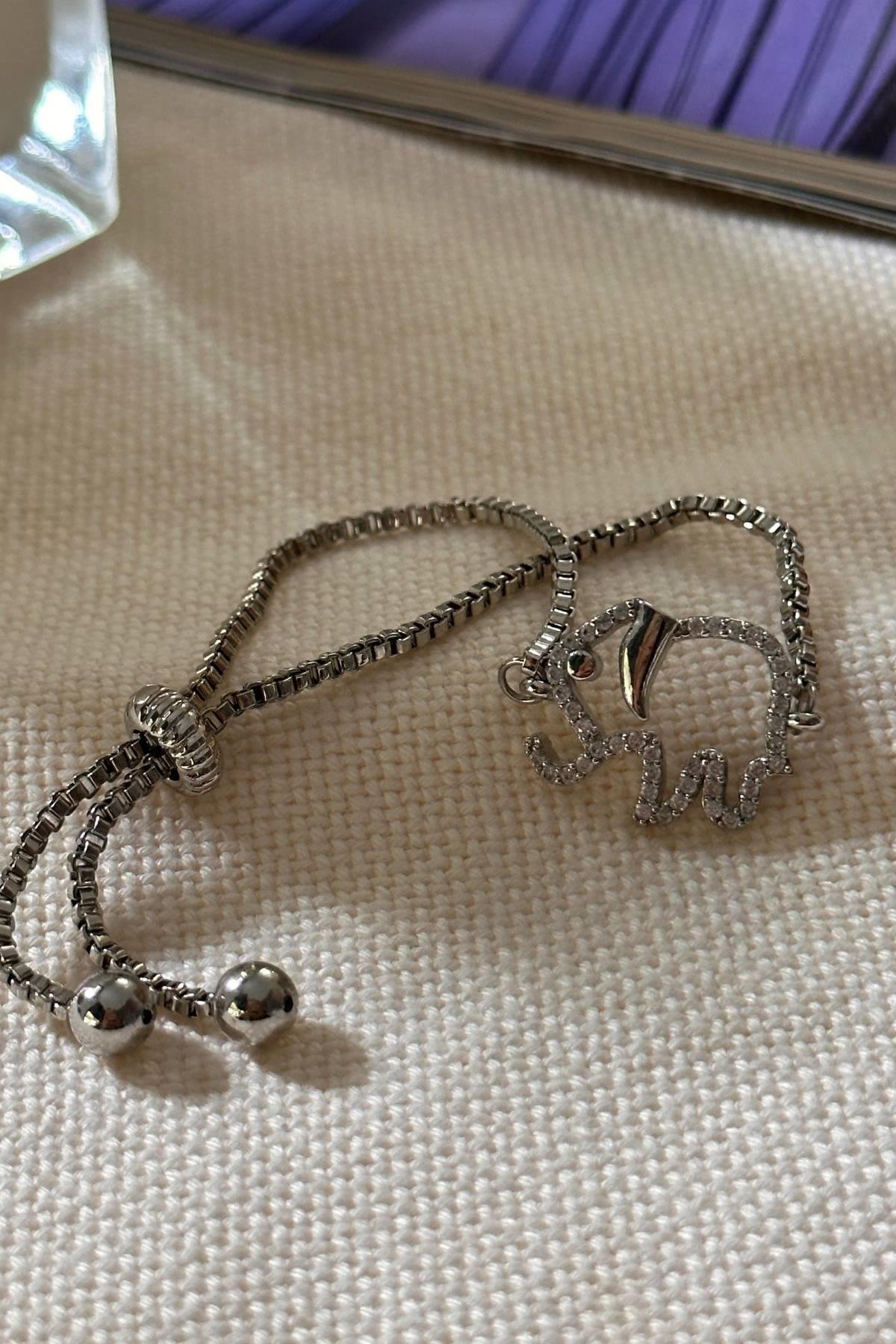 Gümüş Renk Fil Model Asansör Ayarlı Bileklik