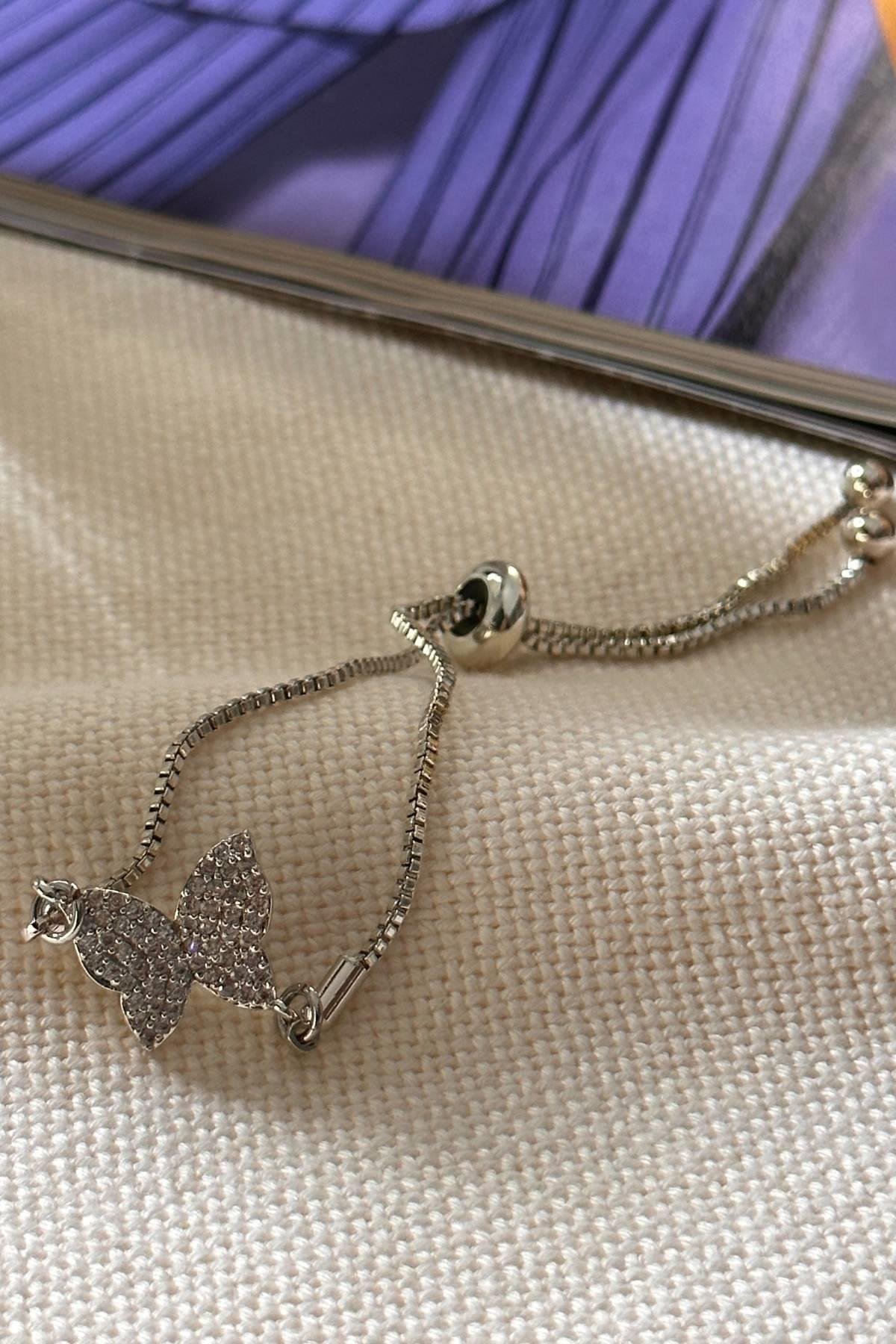 Gümüş Renk Kelebek Model Asansör Ayarlı Bileklik