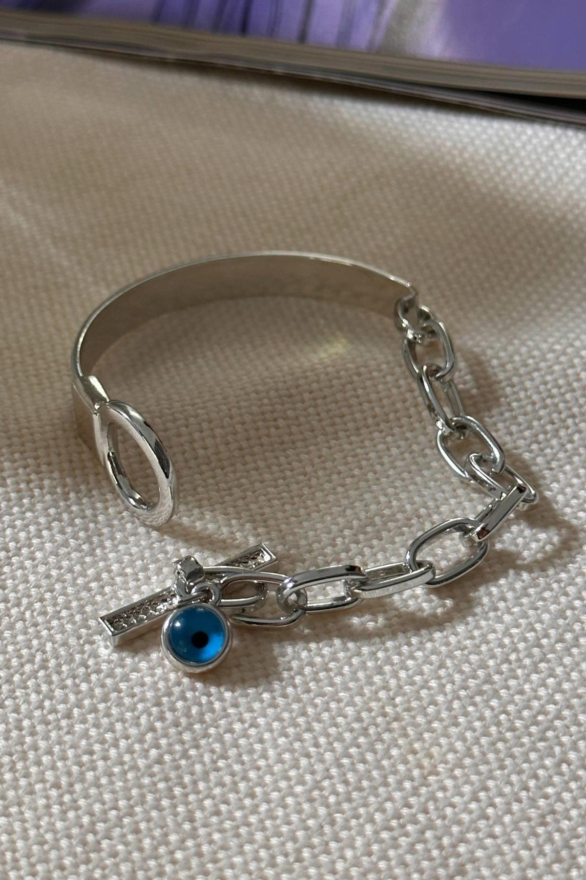 Gümüş Renk Nazar Plaka Bileklik