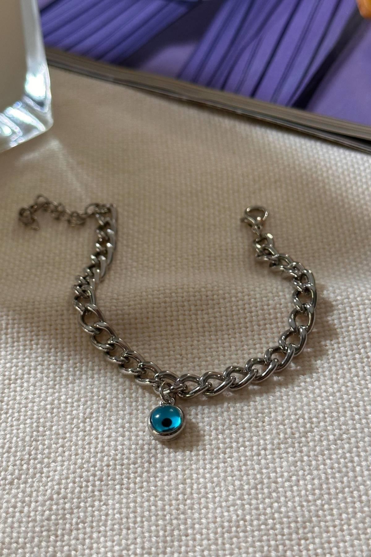 Gümüş Renk Tek Nazarlı Bileklik