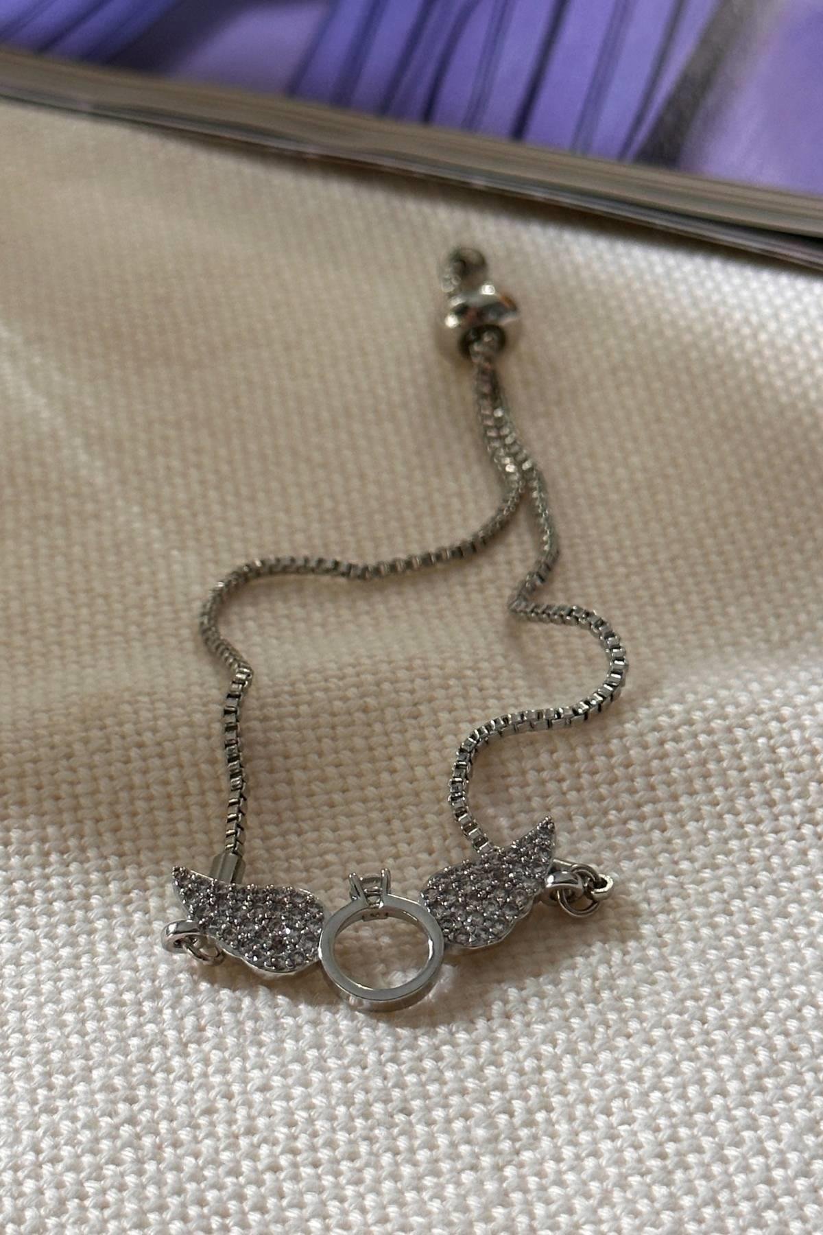 Gümüş Renkli Tektaş Kanat Model Bileklik