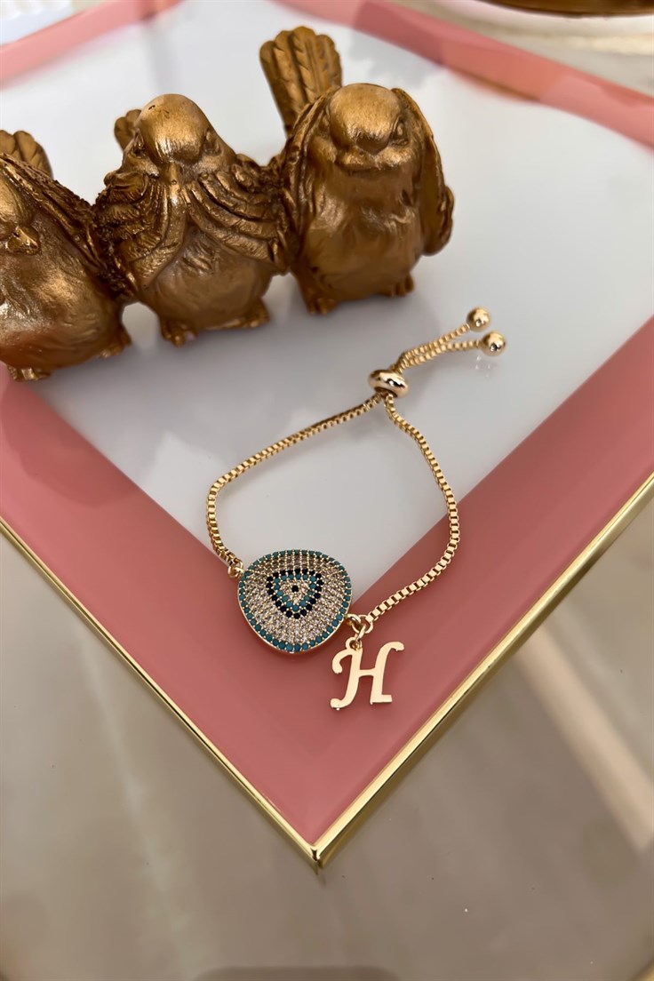 H Harfli Vip Nazar Model Asansör Ayarlı Bileklik Gold