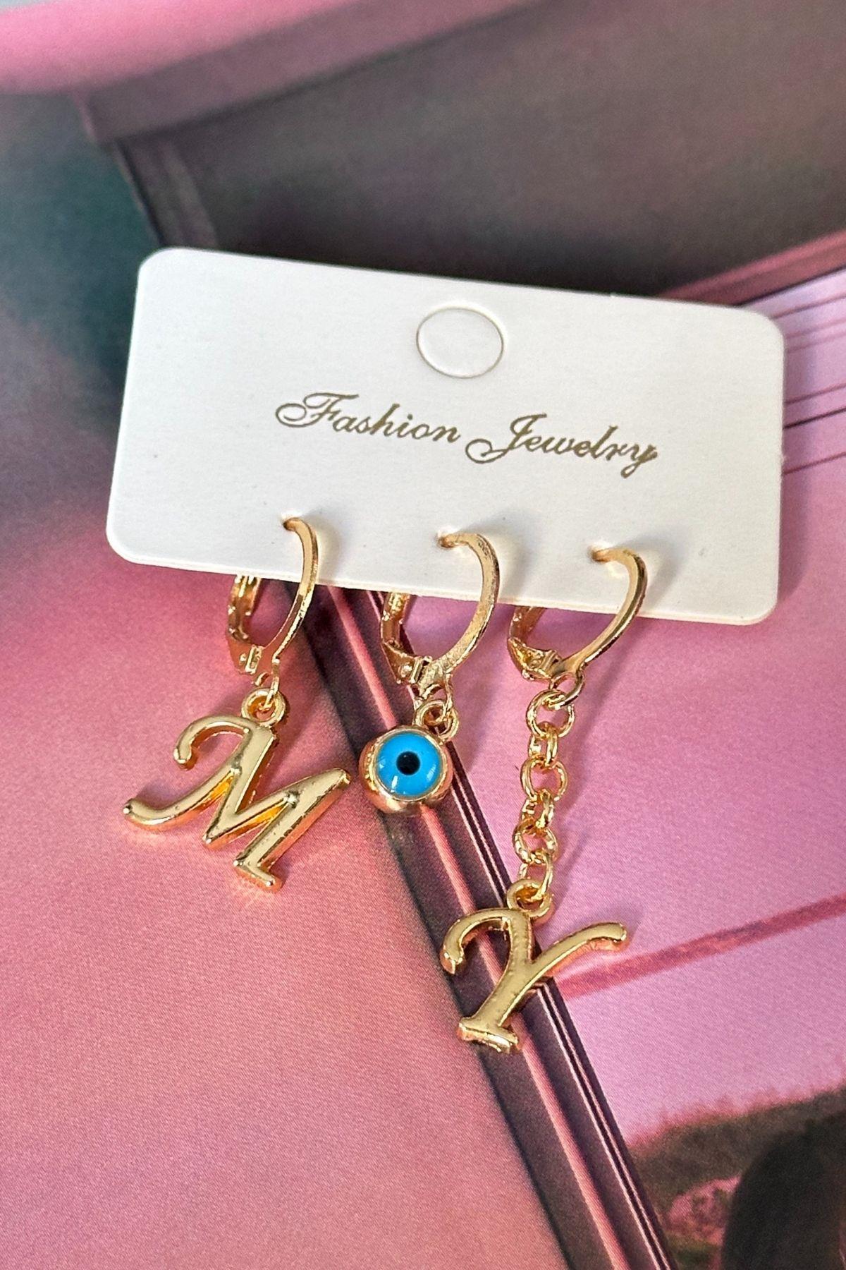 Harfleri Seçilebilir Zincir Model Set Küpe