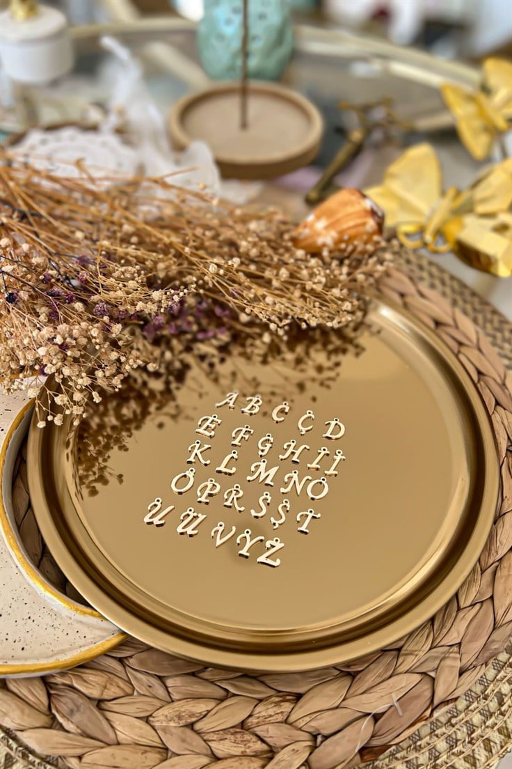 İki Harfli İkili Zincir Bileklik 36 Gold