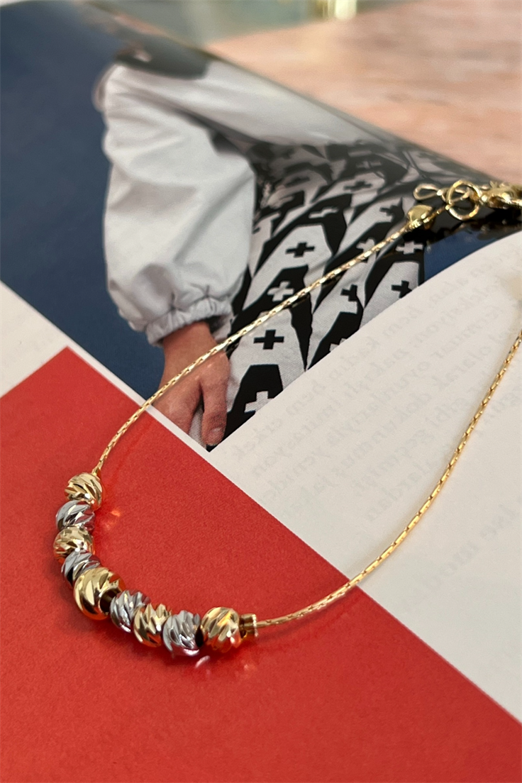 İki Renkli Dorika Taşlı İnce Zincirli Bileklik Gold