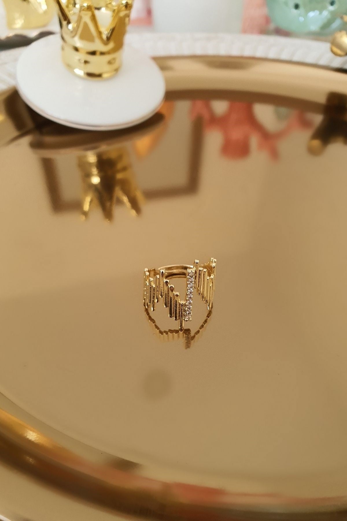 İnce Çubuk Model Zirkon Taşlı Yüzük Gold