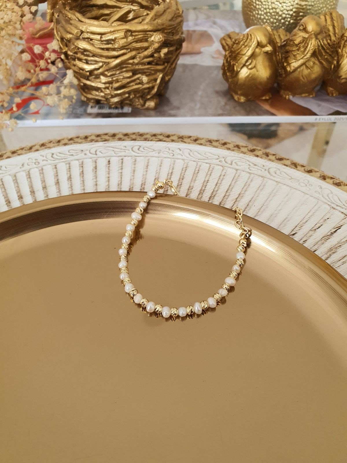 İnci Dorika Sıralı Bileklik Gold