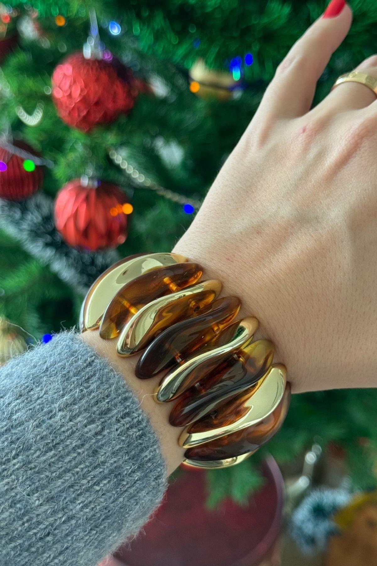 Kahverengi Dalgalı Esnek Bileklik