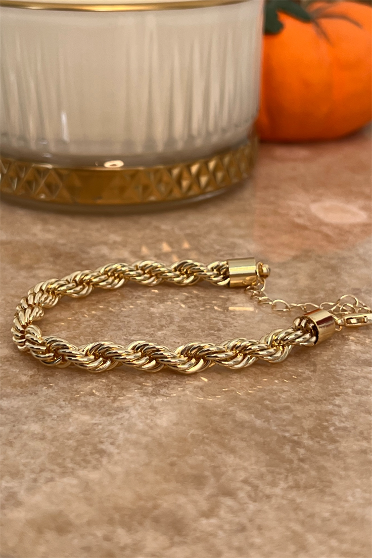 Kalın Burgu Model Zincir Bileklik Gold