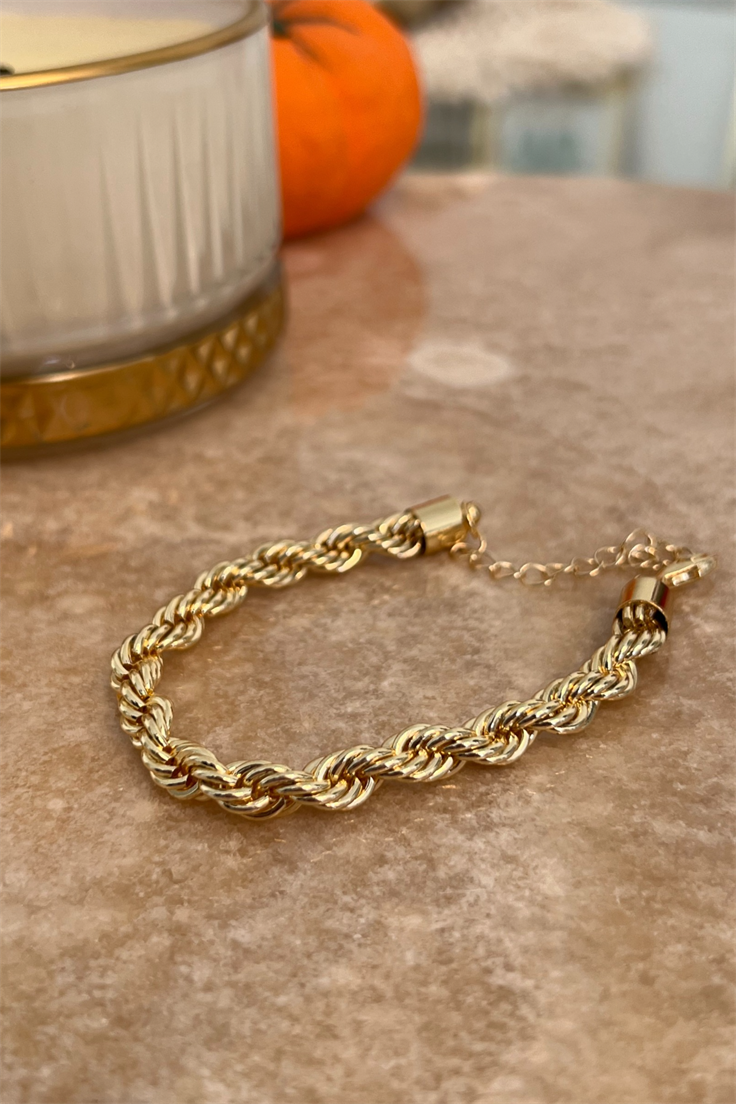 Kalın Burgu Model Zincir Bileklik Gold