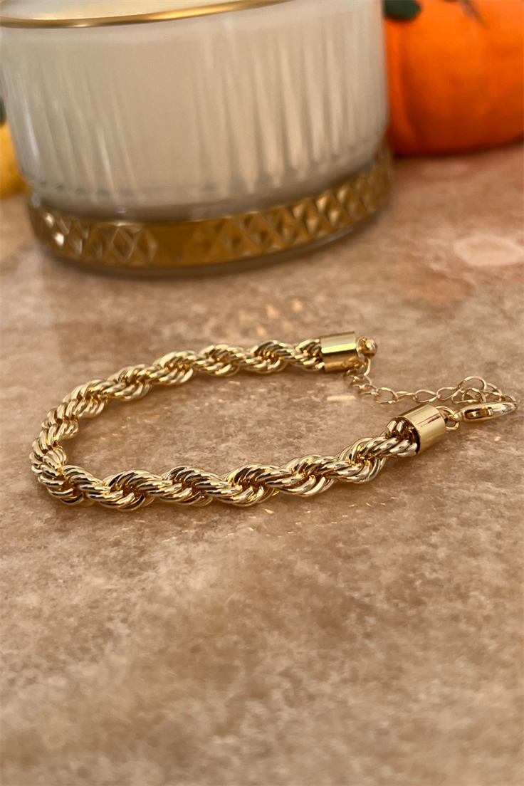 Kalın Burgu Model Zincir Bileklik Gold