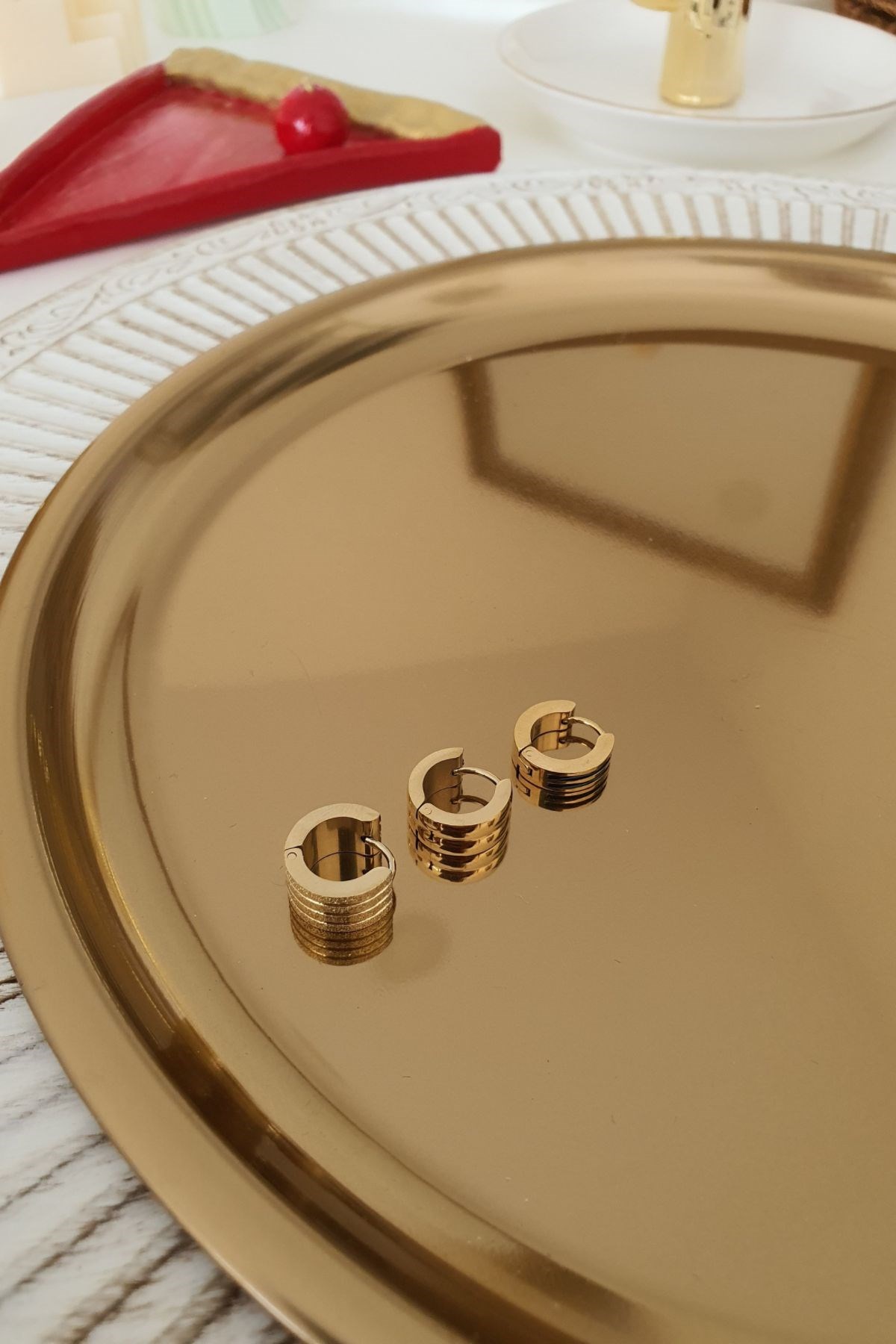 Kalın Halka Model Set Küpe Gold
