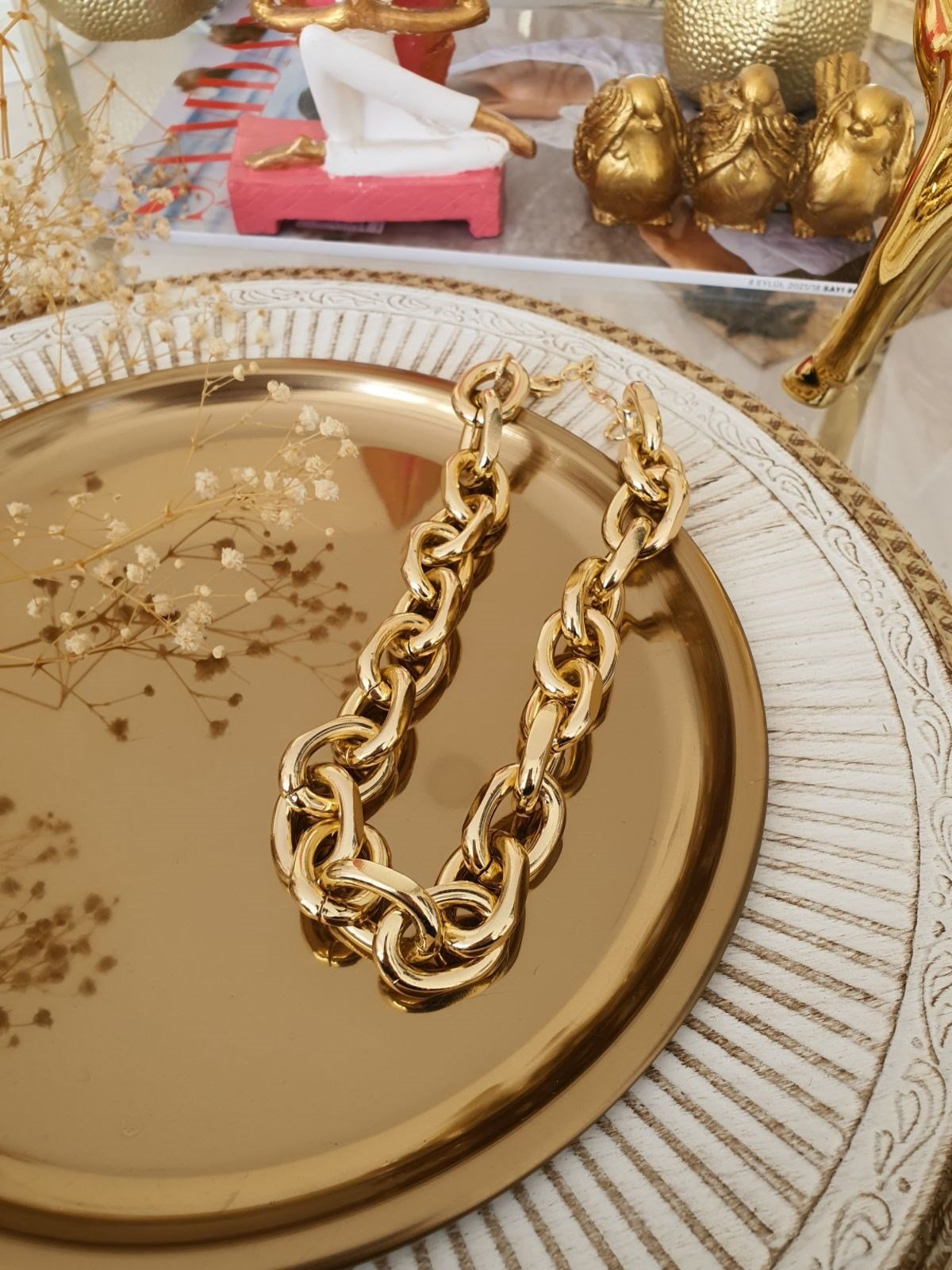 Kalın Sarmal Model Vintage Model Zincir Kolye Gold