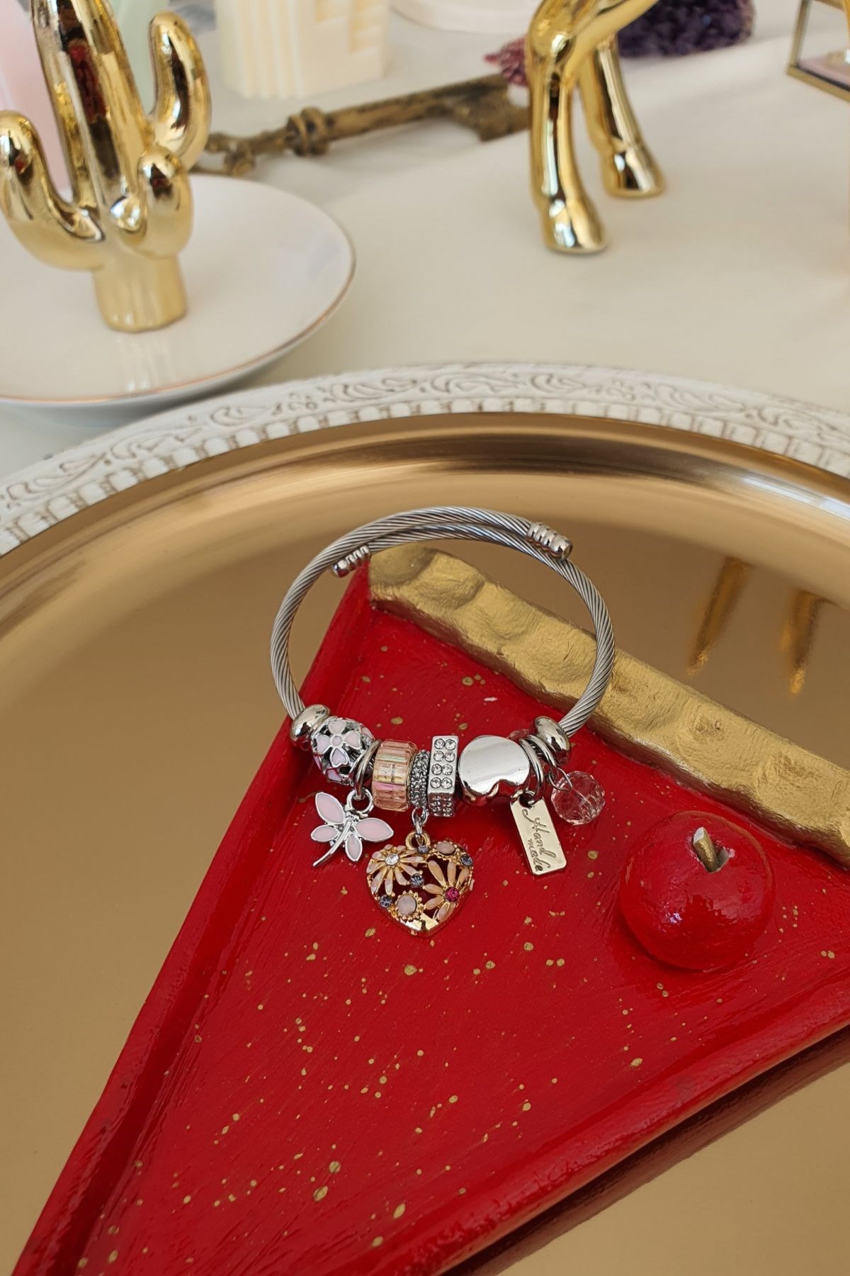 Kalp Ve Yusufçuk Model Bileklik Gold