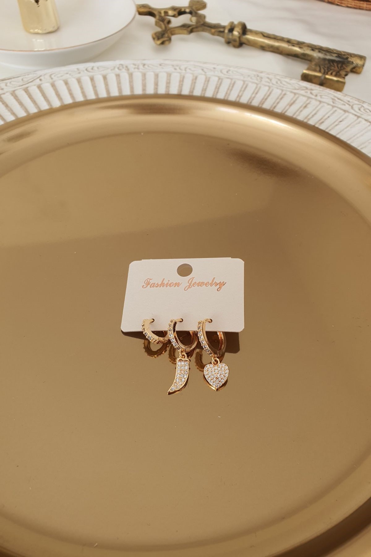 Kalpli Set Küpe Gold