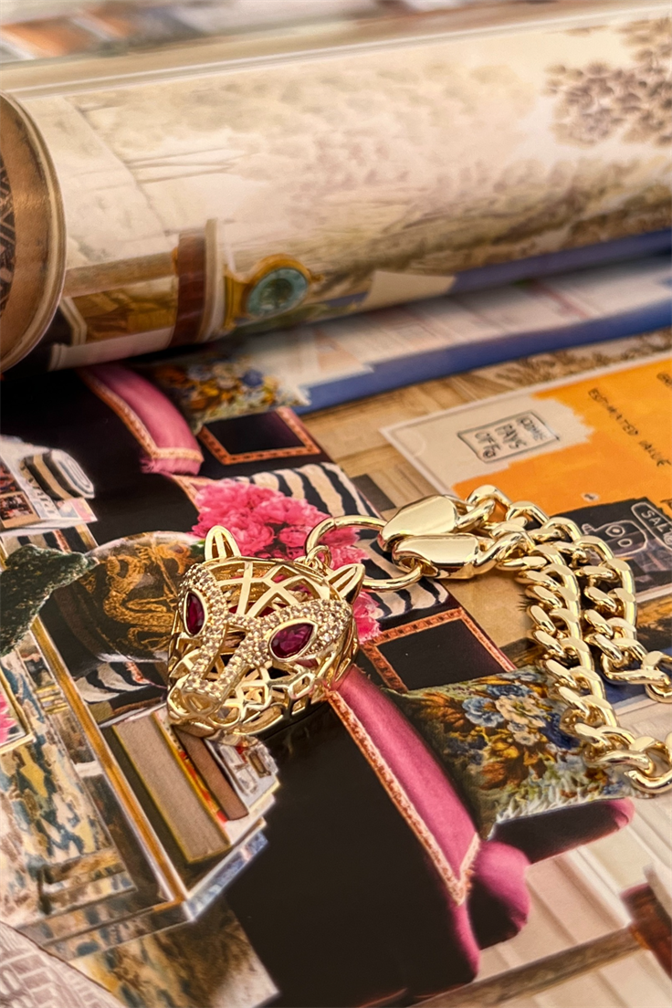 Kırmızı Gözlü Kaplan Model Kolye Gold