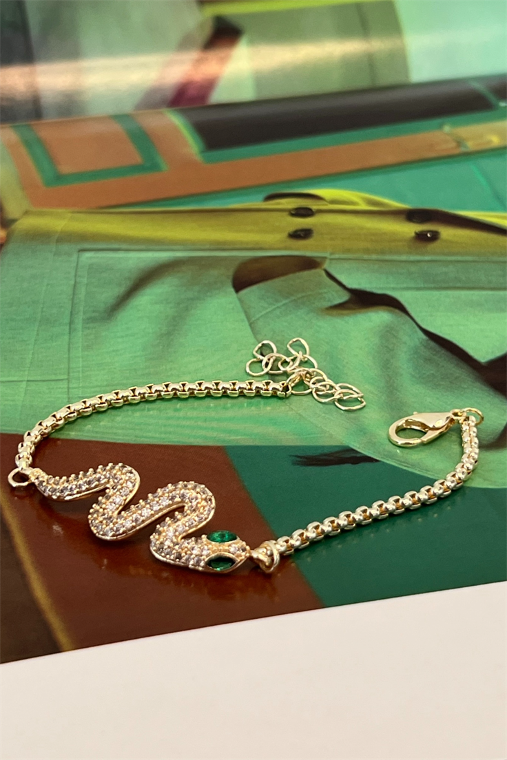 Kırmızı Gözlü Yılan Model Bileklik Gold