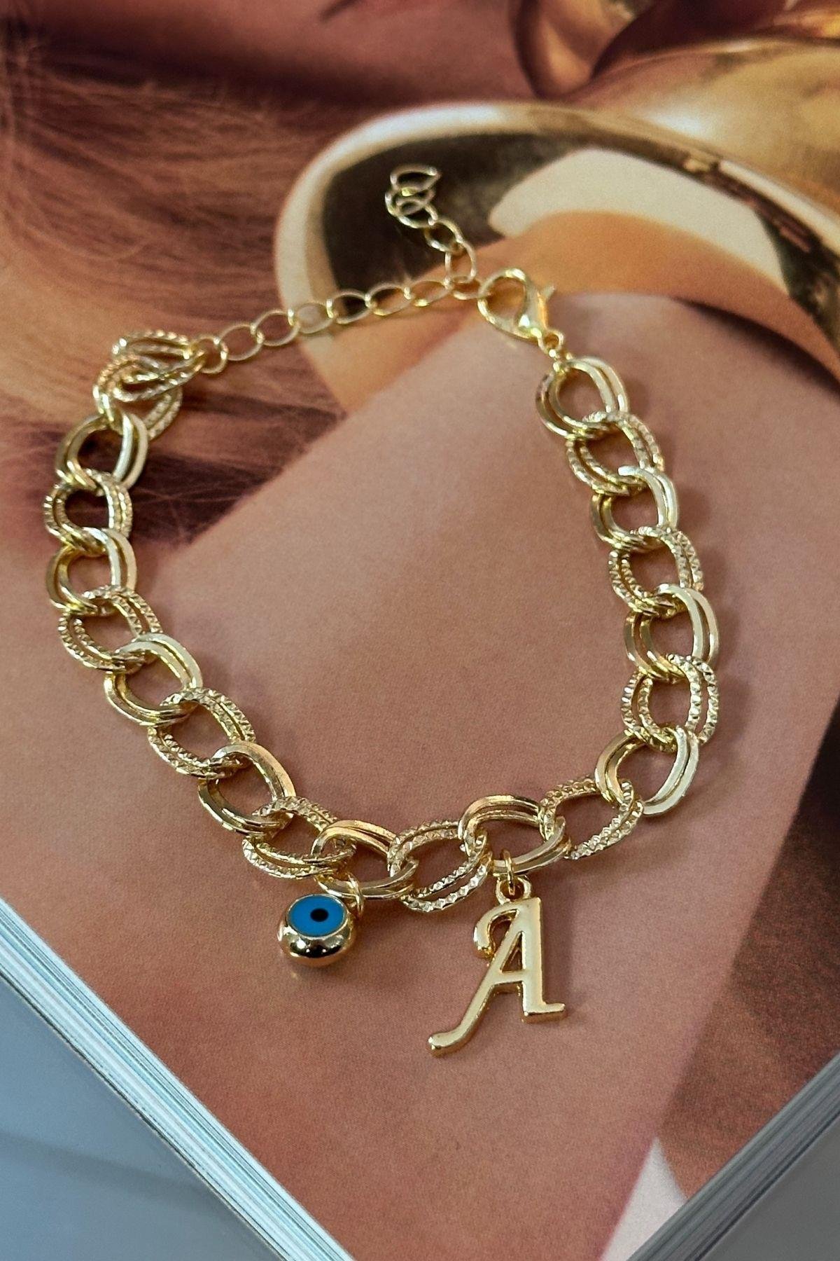 Kişiye Özel A Harfi Samanyolu Zincirli Bileklik