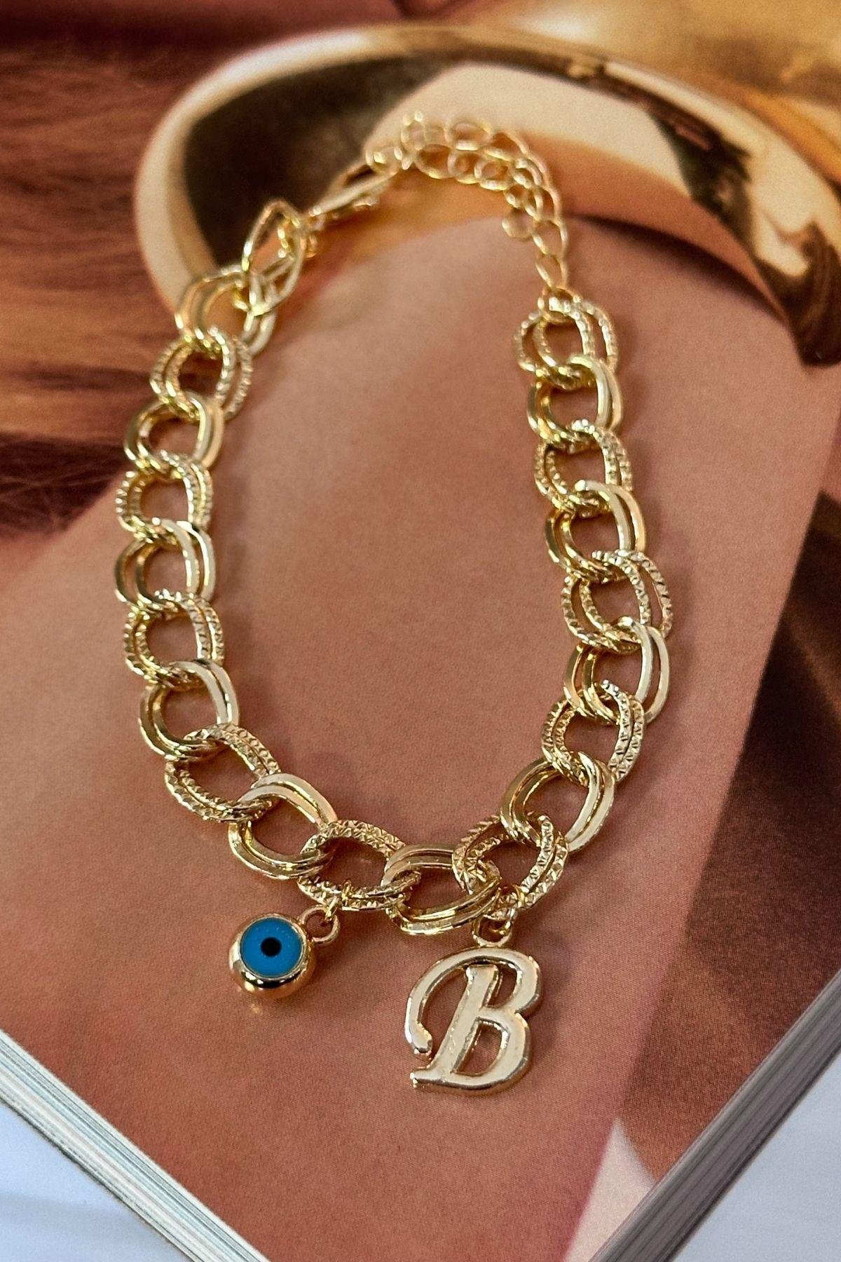 Kişiye Özel B Harfi Samanyolu Zincirli Bileklik