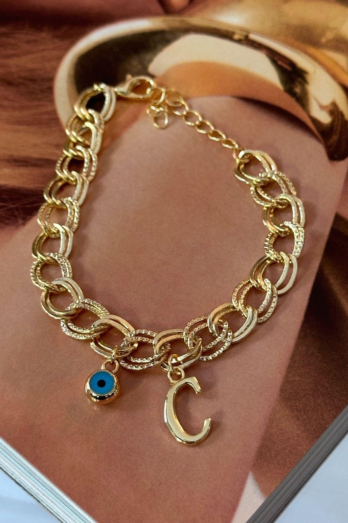 Kişiye Özel C Harfi Samanyolu Zincirli Bileklik