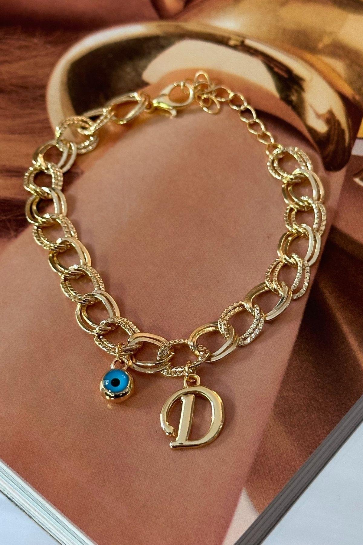 Kişiye Özel D Harfi Samanyolu Zincirli Bileklik