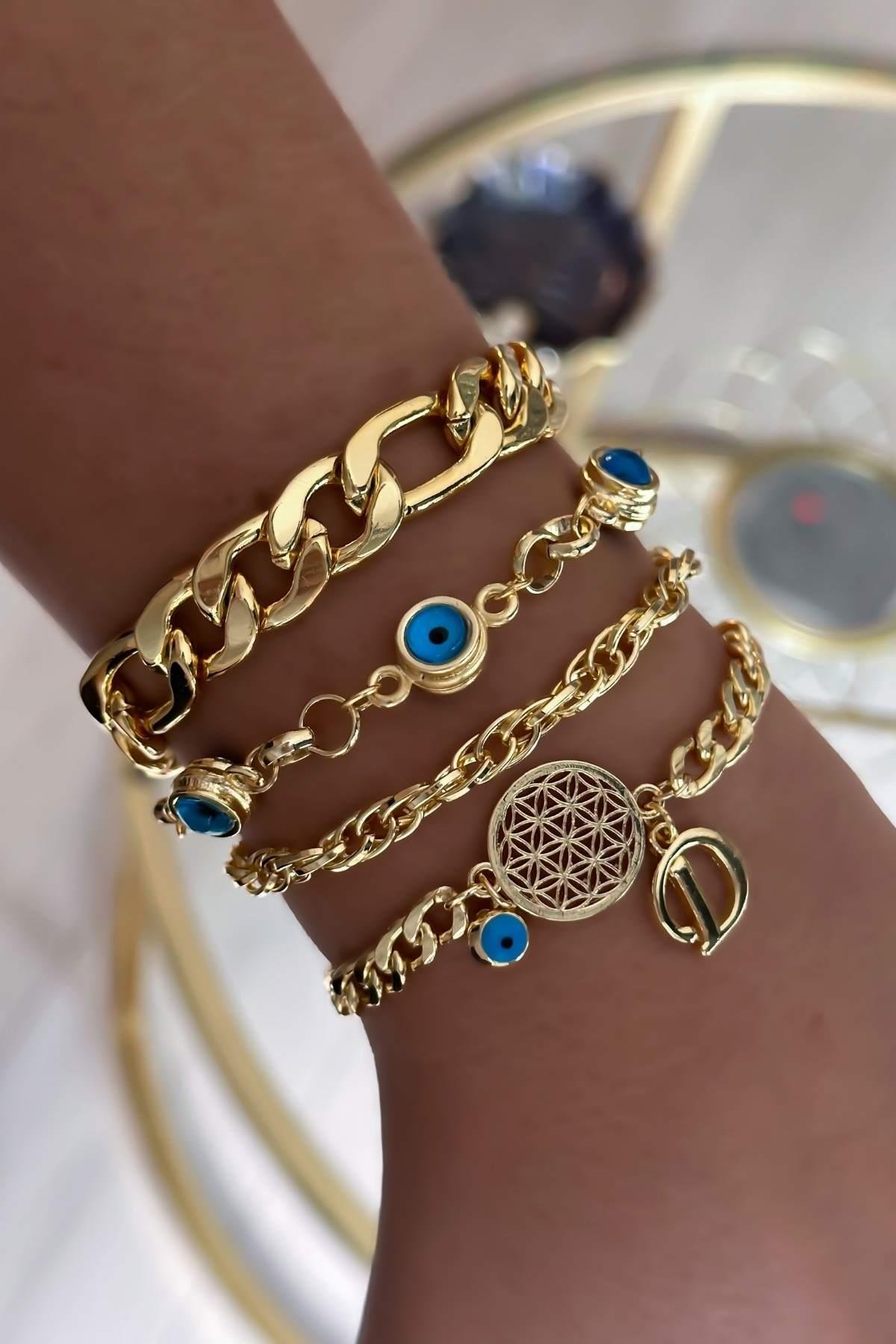 Kişiye Özel D Harfli Yaşam Çiçeği Bileklik Kombini