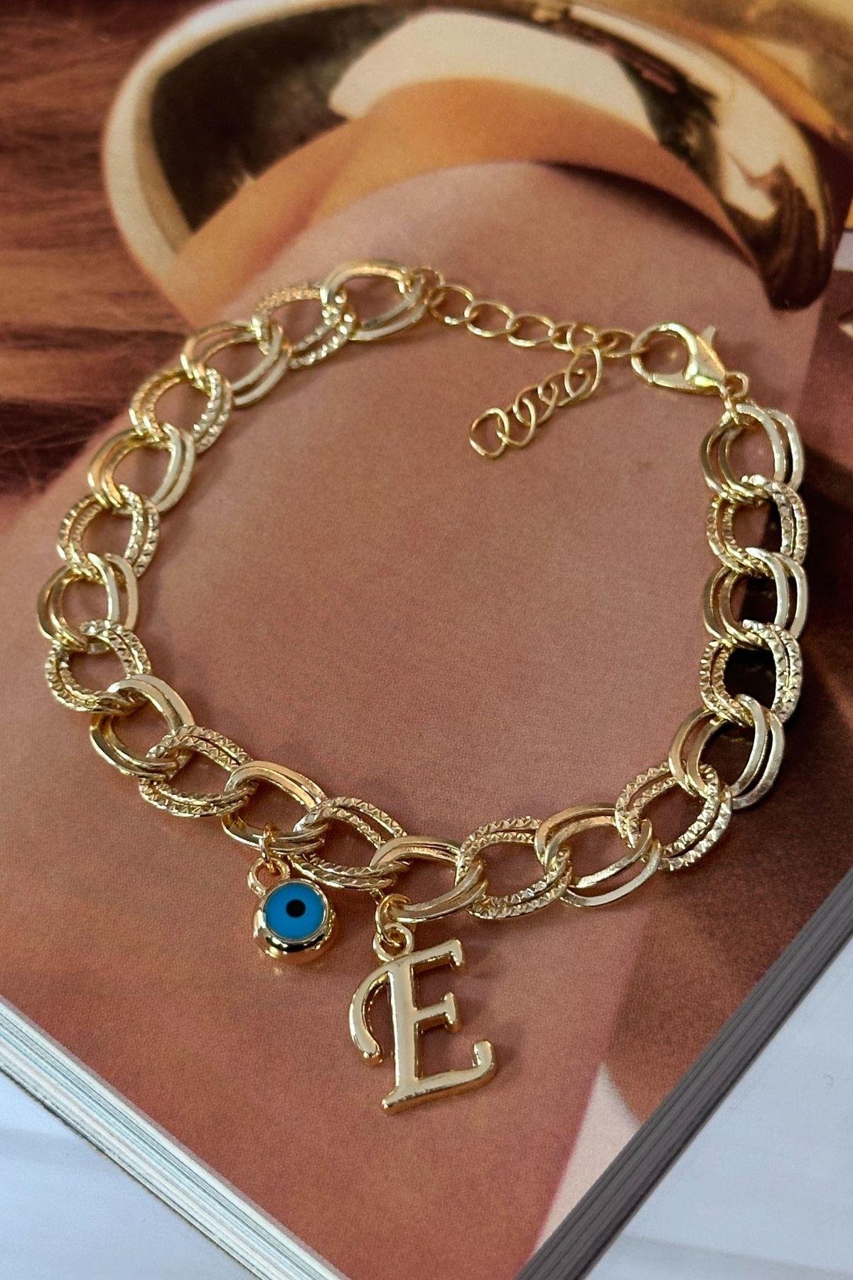 Kişiye Özel E Harfi Samanyolu Zincirli Bileklik