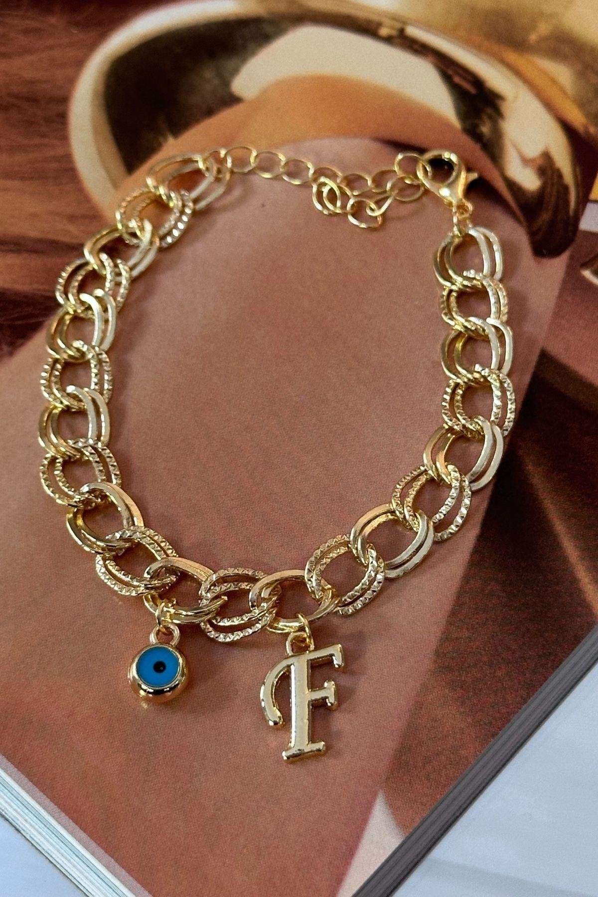 Kişiye Özel F Harfi Samanyolu Zincirli Bileklik