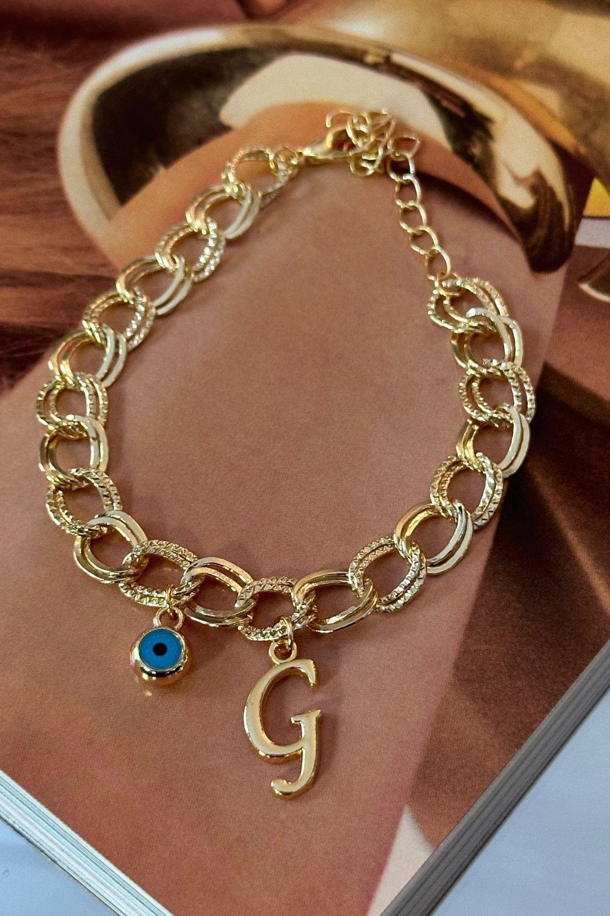 Kişiye Özel G Harfi Samanyolu Zincirli Bileklik
