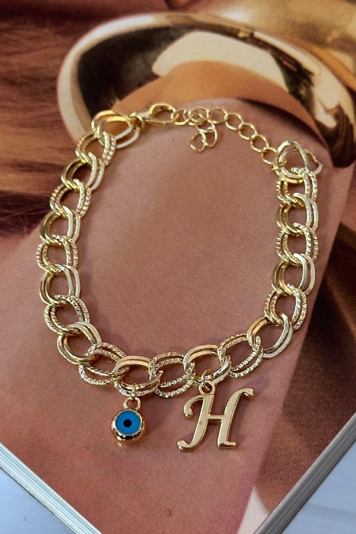 Kişiye Özel H Harfi Samanyolu Zincirli Bileklik