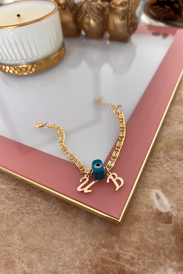 Kişiye Özel Harfleri Seçilebilir Ezme Zincir Bileklik Gold