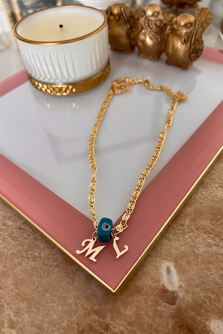 Kişiye Özel Harfleri Seçilebilir Ezme Zincirli Kolye Gold