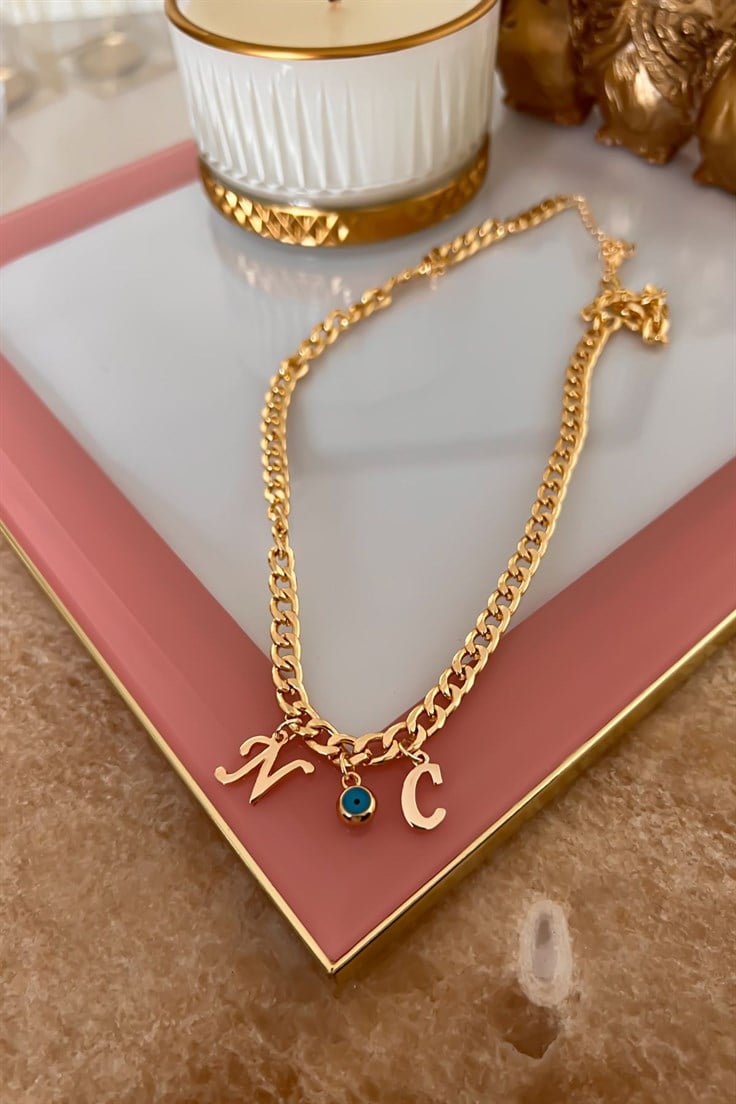 Kişiye Özel Harfleri Seçilebilir Nostalji Zincirli Kolye Gold