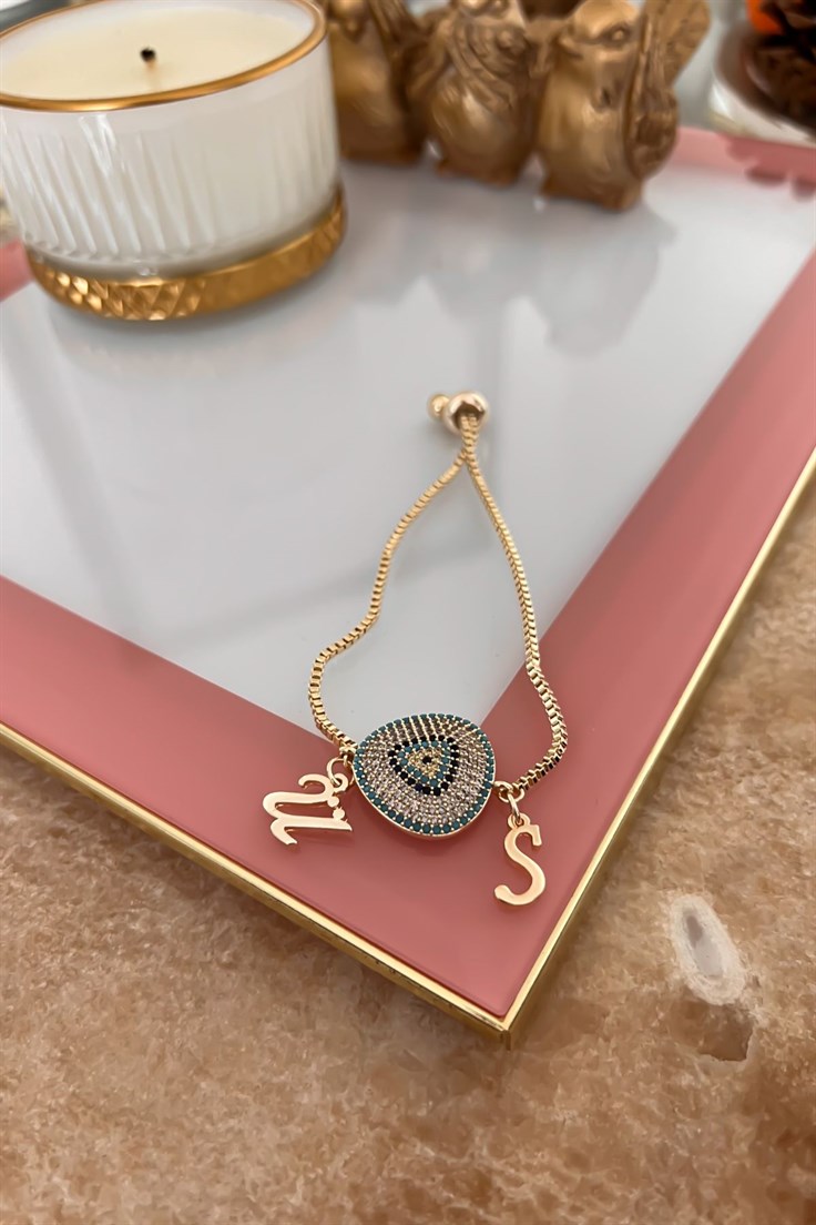 Kişiye Özel Harfleri Seçilebilir Vip Model Nazar Bileklik Gold